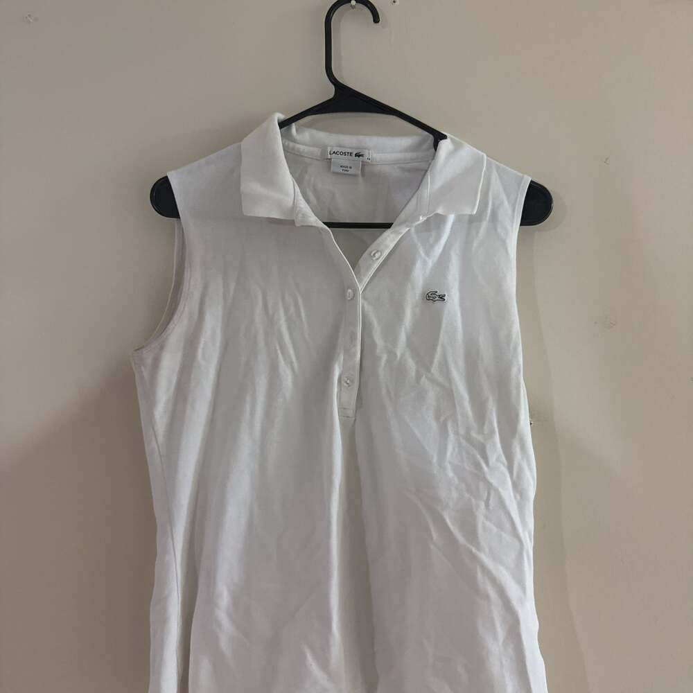Lacoste Women's Sleeveless Polo Shirt - Y2K Style - White, Size 4 - Picture 2 of 7